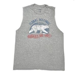 Global Warming Makes Me Hot Polar Bear Tank Top Men's Medium Gray
